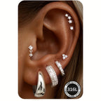 2D Plano - 7 Pares de Aretes de Aro para Mujer Hipoalergénicos Acero quirúrgico 316L Aretes de Doble Filo Aretes de Aro Pequeños para Múltiples Punciones