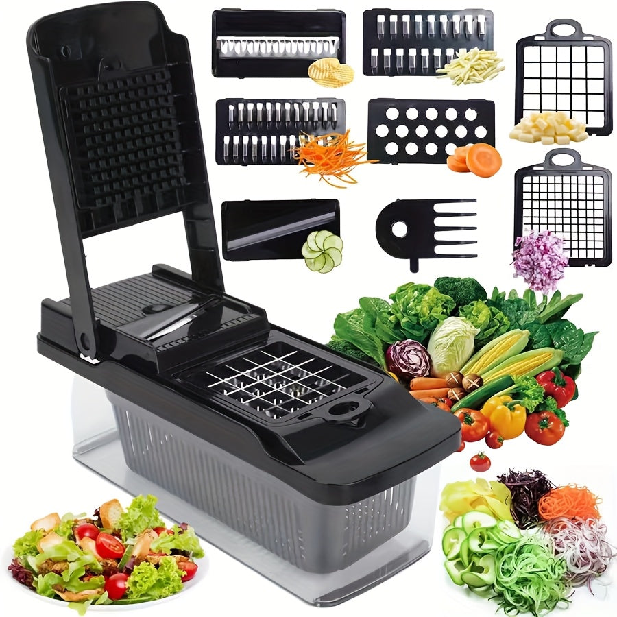 Cortador de verduras, picador de cebolla profesional, picador de alimentos multifuncional, rebanadora y cortadora de verduras de cocina, cortador de verduras con múltiples cuchillas, picador de zanahorias con recipiente y separador, almacén local, regalo