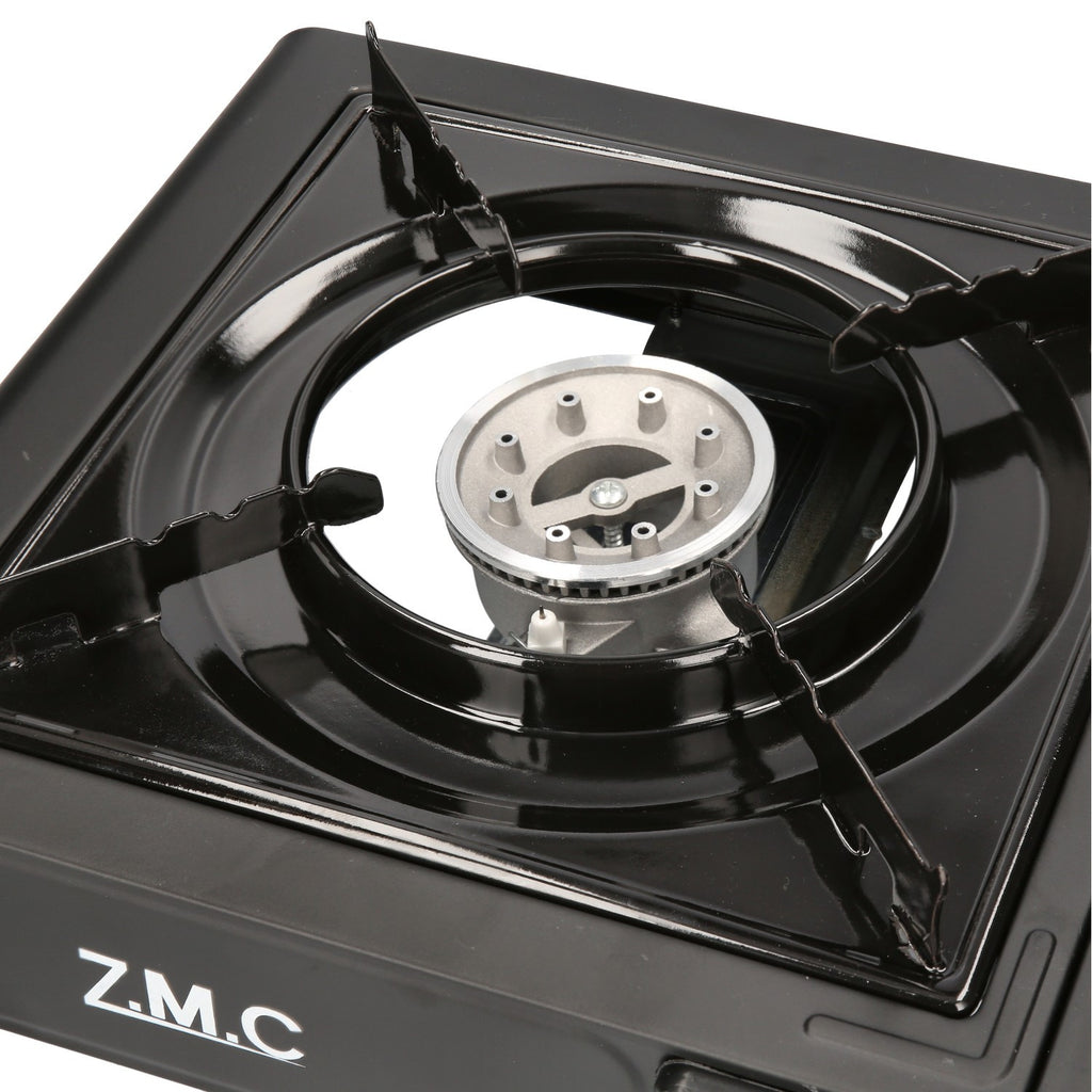 ZMC Estufa de Camping de 1 Quemador 2.2 kW con Encendido Piezoeléctrico, Adaptador para GLP y Estuche de Transporte – Estufa Portátil de Acero Inoxidable para Camping, Exteriores, Jardín, Balcón y Cocina de Emergencia en Interiores | Diseño Robusto, Contr