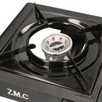 ZMC Estufa de Camping de 1 Quemador 2.2 kW con Encendido Piezoeléctrico, Adaptador para GLP y Estuche de Transporte – Estufa Portátil de Acero Inoxidable para Camping, Exteriores, Jardín, Balcón y Cocina de Emergencia en Interiores | Diseño Robusto, Contr