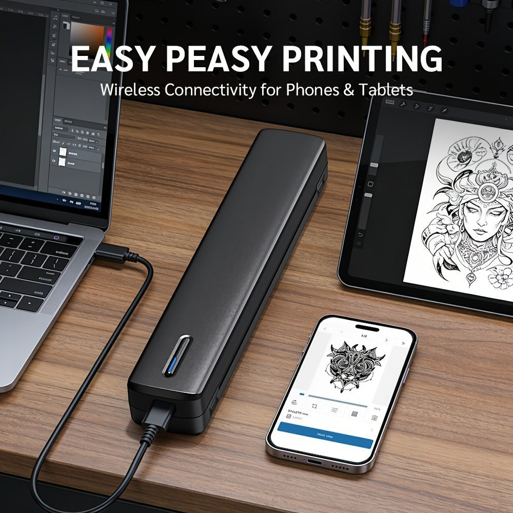 Impresora copiadora portátil de tatuajes D810 - Adecuada para práctica y diseño personal, aplicación con galería de plantillas, incluye 10 hojas de transferencia.