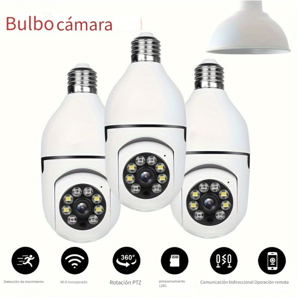 1pc Cámara de Seguridad 1080P HD Ease Life APP, Cámara Exterior Resistente a la Intemperie, Cámara Inalámbrica Wifi con Bombilla de 2.4Ghz, Enchufe de Luz E27 de 360°, Visión Nocturna a Todo Color, Detección de Movimiento, Vigilancia Doméstica, Regalo de