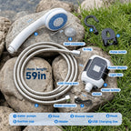 Bomba de ducha de camping recargable portátil multifuncional - Cabezal de ducha para exteriores de 2000 mAh, puede extraer agua de un cubo, adecuada para camping, viajes, baño de mascotas, lavado de coches y jardinería | Bomba de ducha de camping de mano,
