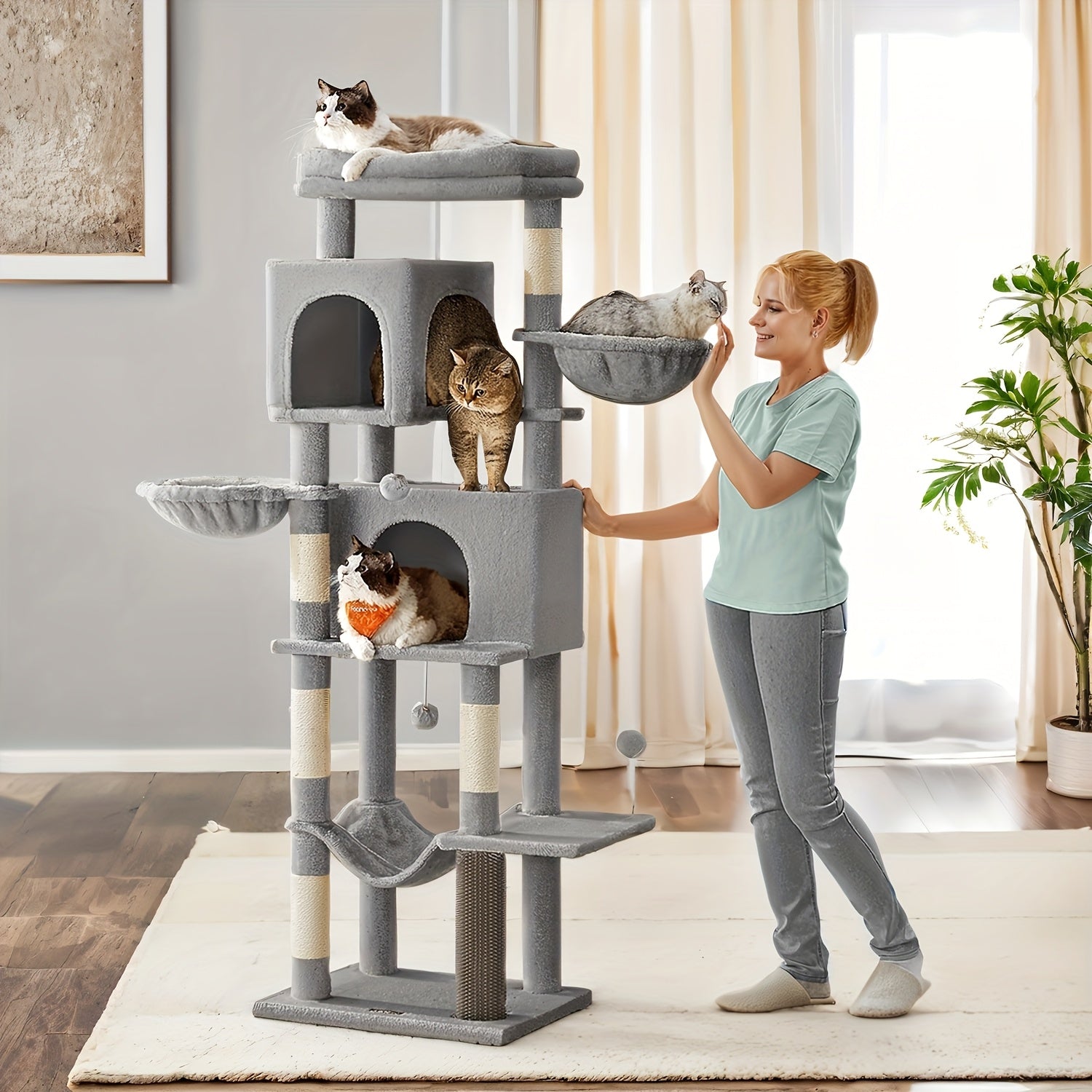 Árbol rascador para gatos 175cm | Juego descanso y cuidado de uñas