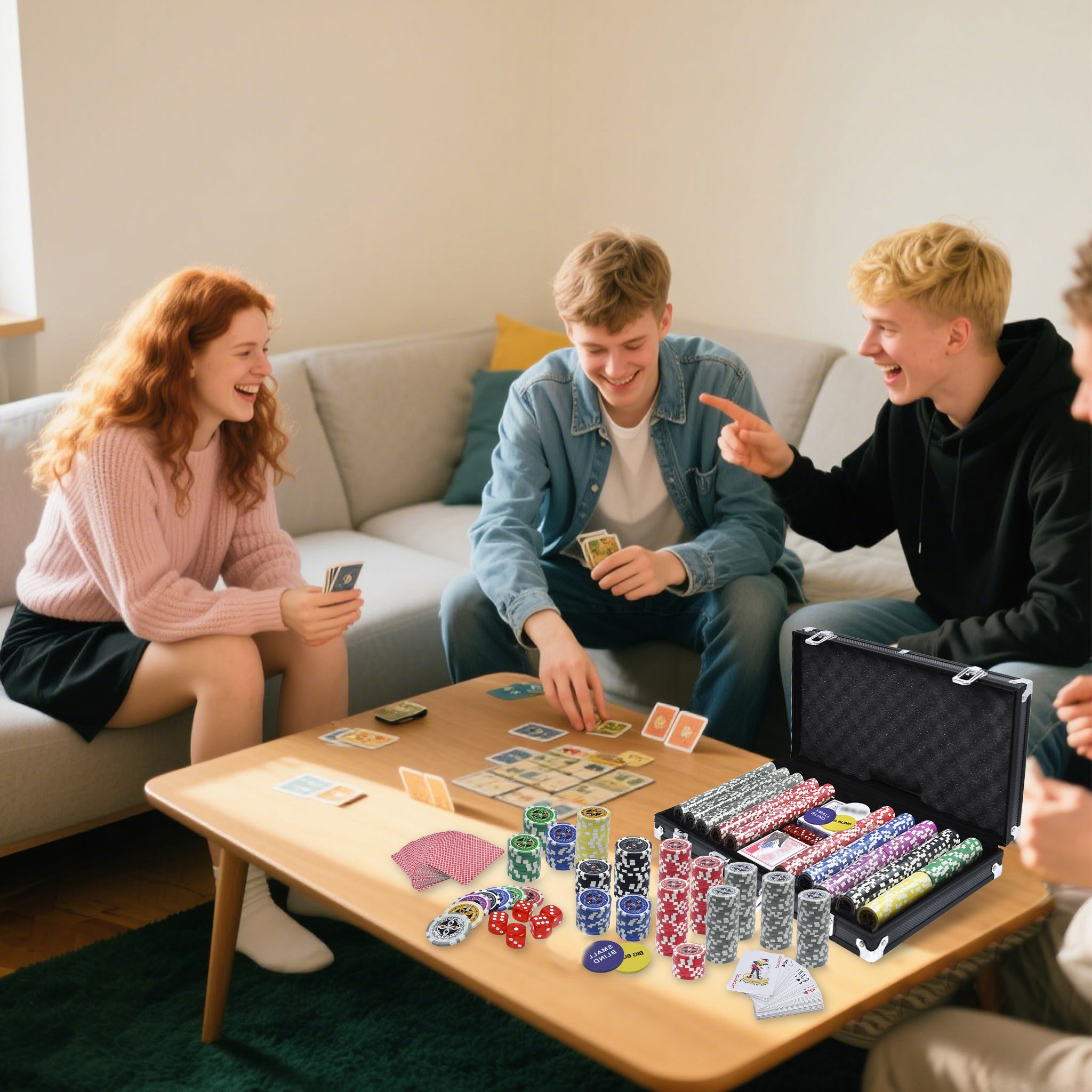 Juego de Póker, Entretenimiento de Mesa, Compuesto por Cartas, Juegos de Mesa y Monedas Temáticas para Decoración, Fichas de Juego Suaves, Diversión Familiar, Caja Exterior Plateada/Negra
