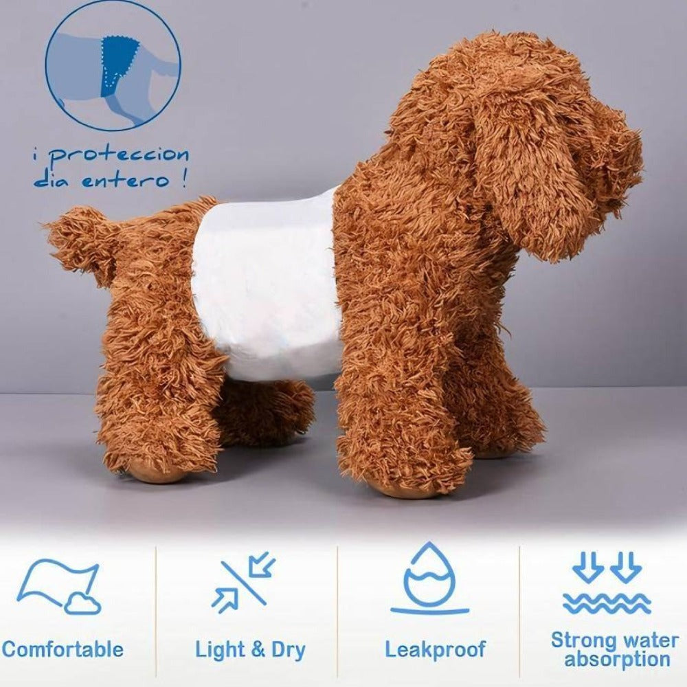 Paquete de 36 pañales desechables para perros machos, ropa interior higiénica para mascotas, suaves, absorbentes, transpirables y cómodos, disponibles en varios tamaños, XS/S/M/L, blancos.
