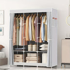 Armario Grande de Lona con Colgadores, Ideal para Almacenamiento en Dormitorio y Sala (, Gris, Marrón), Armarios Portátiles