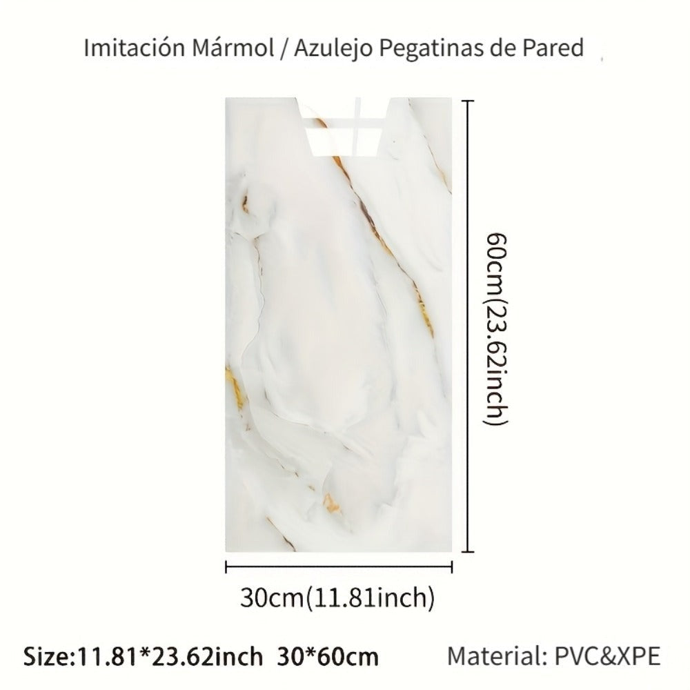 50/20/10 piezas Azulejos de pared autoadhesivos con efecto mármol, Adhesivos de pared de espuma de vinilo, Papel tapiz mural con patrón dorado fácil, Fácil de limpiar y cortar, Adhesivos de pared duraderos, para renovación de baño, sala de estar, cocina,