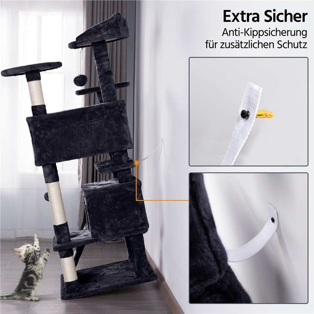Costoffs Poste para Rascar de Gatos de 138 cm, Árbol Resistente con Pelota de Juego y Cueva para Gatos, Torre de Rascado y Escalada para Gatos, Casa para Gatos