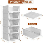 4 piezas Organizador de Armario | Cajón Apilable, Sistema Extensible y Plegable, Caja de Almacenamiento de Ropa de Plástico para Dormitorio, Cocina, Blanco - Furnestorica