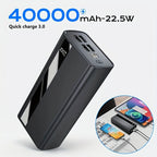 40000mAh Power Bank Cargador Portátil - Soporte PD 22.5W y QC4.0 Carga Rápida con 2 Cables de Salida Integrados y Pantalla LED para iPhone, Teléfonos Android y la Mayoría de Dispositivos Electrónicos