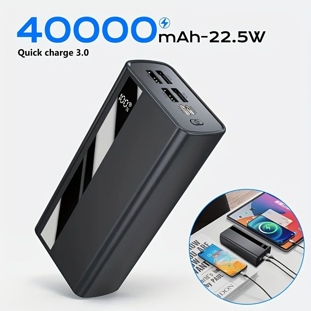 40000mAh Power Bank Cargador Portátil - Soporte PD 22.5W y QC4.0 Carga Rápida con 2 Cables de Salida Integrados y Pantalla LED para iPhone, Teléfonos Android y la Mayoría de Dispositivos Electrónicos