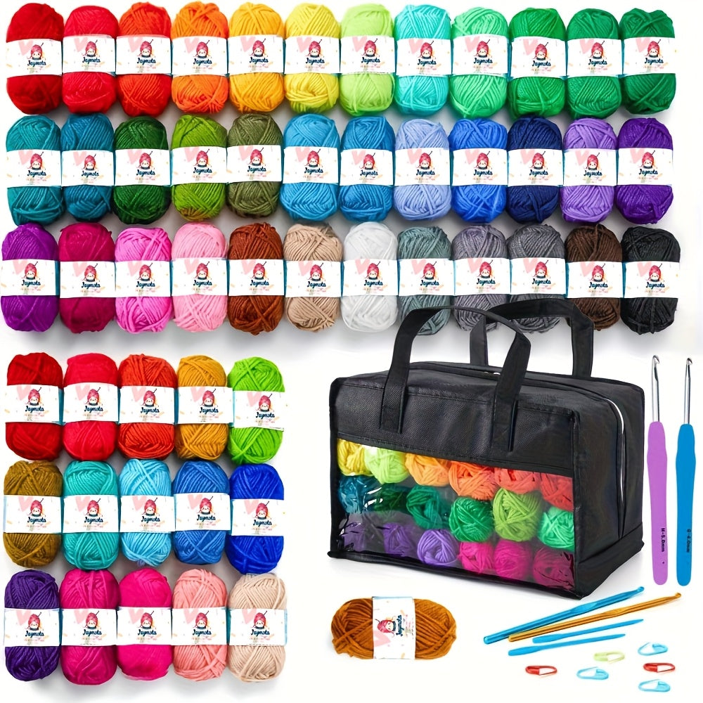 Kit completo de iniciación al ganchillo y tejido de 43/70 piezas para principiantes - Hilo acrílico de 52 colores con 4 ganchillos y 2 agujas de tejer, etiquetas para agujas | Suministros de manualidades DIY todo en uno para adultos, para adultos y amante