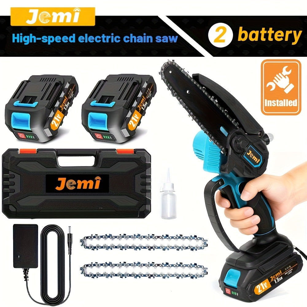 Jemi Tool Mini Motosierra 15.24cm con Batería 1/2 X 21V, Potente Motosierra Eléctrica Pequeña Portátil de Mano con Lubricador Automático, Ligera, 1.0 KG, de Mano, Fácil para Podar, Cortar, Recortar