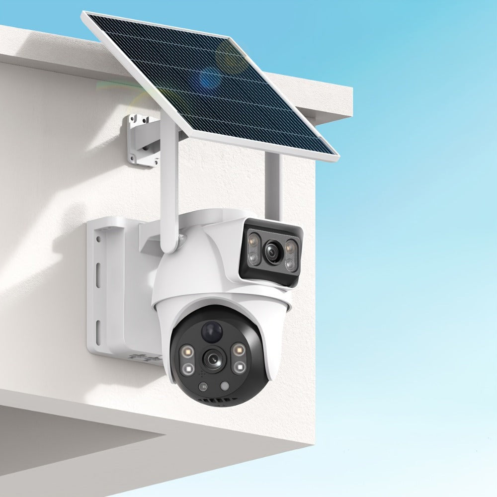 XIAOVV Cámara de Seguridad Solar de Doble Lente de 8MP, Alimentada por Batería, Conexión Wifi 2.4G, Visión Nocturna a Color, Seguimiento Automático de Humanos, Audio Bidireccional, Cámara de Vigilancia Inalámbrica PTZ para el Hogar con Rotación Horizontal