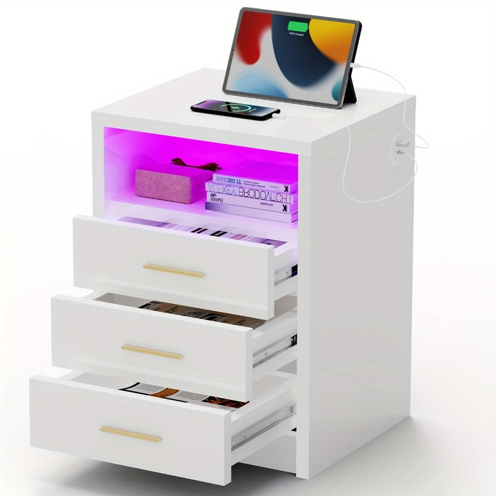 Mesita de noche, cómoda, escritorio de noche con 2/3 cajones de gran capacidad para dormitorio, sala de estar, blanco/negro