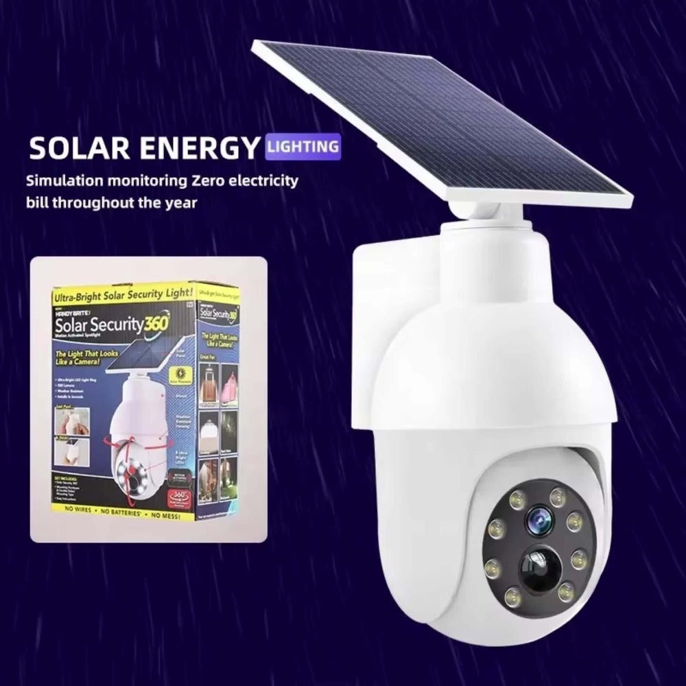 Lámpara de seguridad inteligente con energía solar, -rated; Lámpara de iluminación con sensor de movimiento con energía solar; Batería de litio de 2200 MAh, Foco de cámara de vigilancia de doble con forma realista; Sin funcionalidad de vigilancia real; Lá