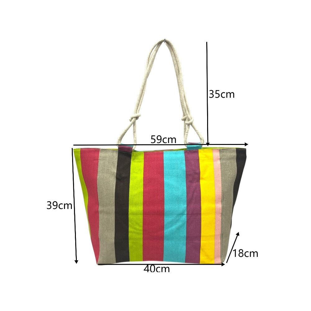 TOTE BAG Grande Rayas Multicolor – BOLSO DE PLAYA de Lona con Asas de Cuerda, Capacidad Extra, 6 Colores Disponibles
