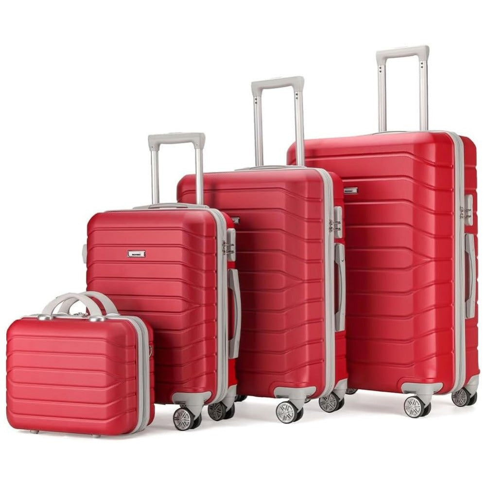 PROVITERA Conjunto de 4 maletas rígidas de ABS con estuche de belleza, maleta con asa telescópica y ruedas fáciles de rodar, carrito con cerradura y candado de código, equipaje de mano con diseño moderno ultra resistente