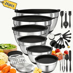 26 tazones para ensalada con tapas, 6 tazones mezcladores de acero inoxidable, 3 accesorios de cuchillo mezclador, 17 herramientas de cocina prácticas, antideslizantes, gadgets de cocina resistentes al óxido para ensaladas y más