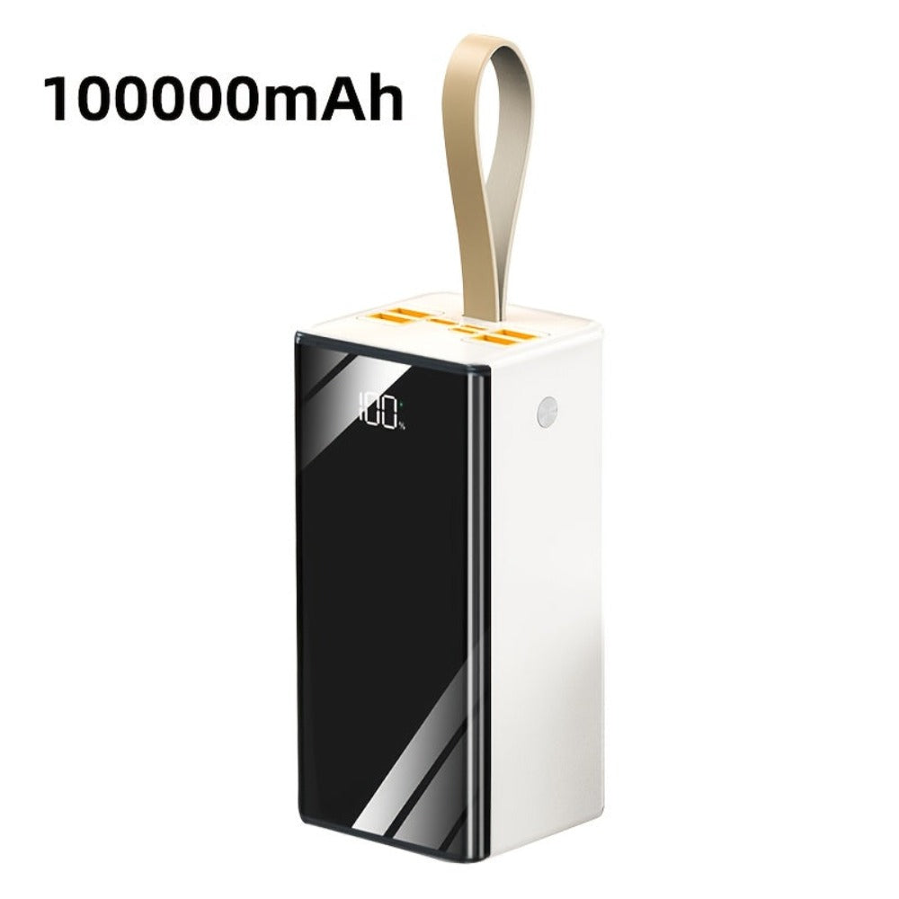 Batería Externa de 100000Mah | Ultra Alta Capacidad y Carga Segura | Pantalla LED y Correa de Cuero | Carga Rápida Multi-Dispositivo | Protección contra Sobrecalentamiento y Sobrecarga | para Android y iOS | Batería de Respaldo de Energía de Emergencia pa