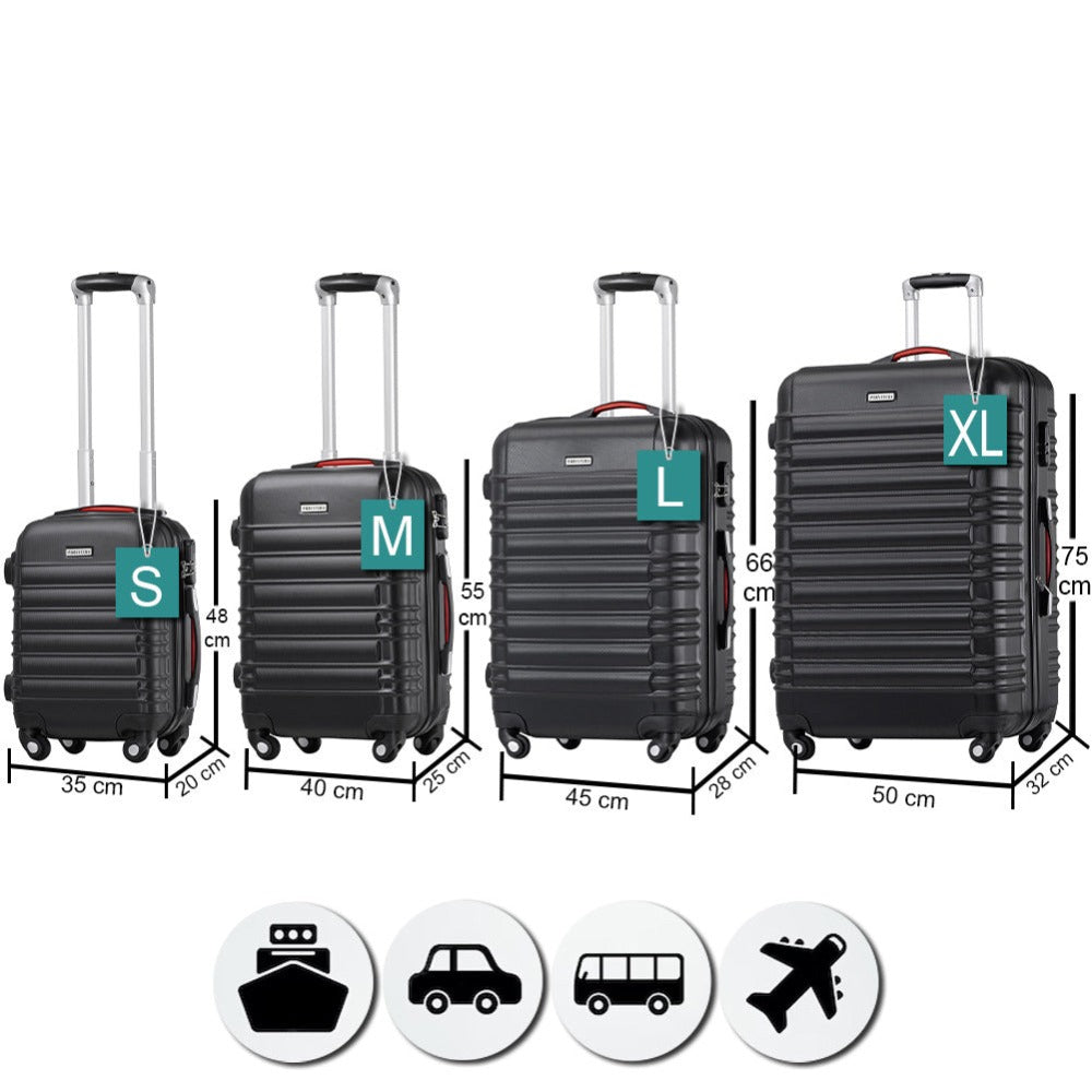 Conjunto PROVITERA de 4 Maletas Rígidas de ABS, Maleta Rígida S-M-L-XL con Asa Telescópica de Gel y 4 Ruedas de Rodadura Fácil, Trolley Ligero y Resistente al Viaje, Equipaje de Mano con Cerradura de Código, Mangos de Gel Ergonómicos, Ruedas Giratorias de