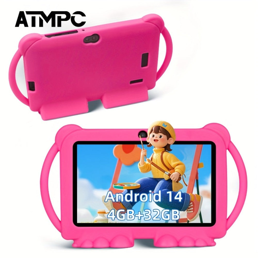 EATMPC, Tableta para Niños de 17.78 cm con Control Parental, Android 14 y 4GB RAM, 32GB ROM, Pantalla IPS Protección Ocular, Aplicaciones Educativas Preinstaladas, GMS, Funda Antigolpes, Compatible Netflix y YouTube, Rojo/Azul