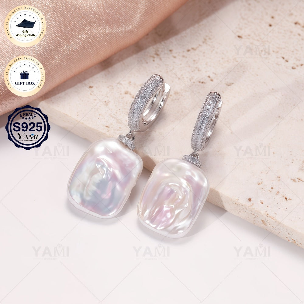 YAMI Aretes para Mujer: Perlas Barrocas Blancas/Rosas, Aretes Hipoalergénicos, Aretes de Gancho de Perlas Cultivadas Naturales de Plata 925, Regalos de Joyería, Regalos de Cumpleaños, Regalos de Navidad