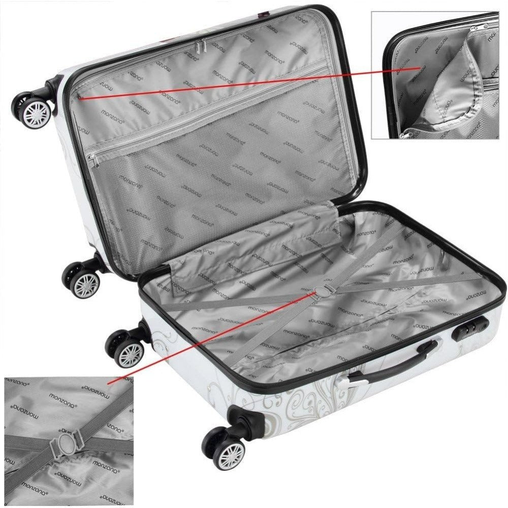 Monzana® Completo Set de 3 Maletas de Viaje Butterfly 42L 66L 98L Valijas Equipaje Mango Telescópico 4 Ruedas 360°