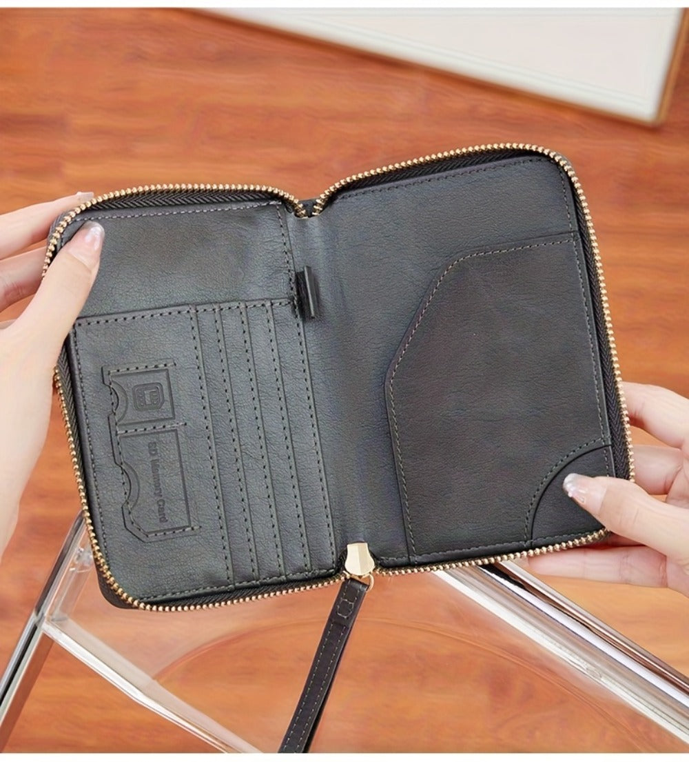 Portapassaporte RFID con cremallera y correa de muñeca, bolsa de almacenamiento multifuncional portátil para viajes, pasaporte y documentos, tarjetero