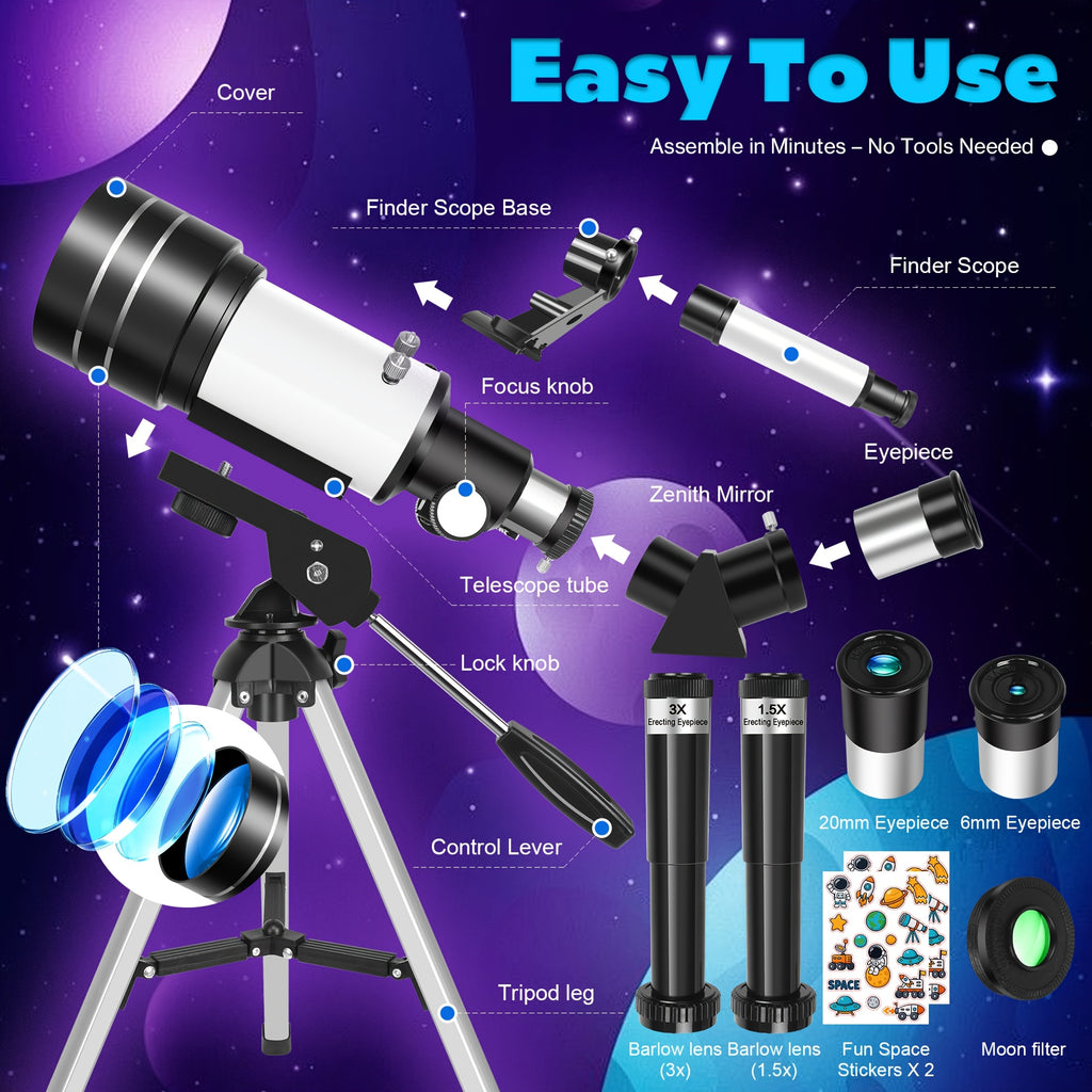 Telescopio astronómico para principiantes para principiantes | Observación lunar educación y camping