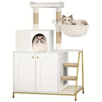 Árbol para Gatos con Armario de Letrero, Armario para Gatos, Casa Moderna 4-en-1 con Plataforma Grande, Casa para Gatos con Alfombra Rascadora de Sisal, Postes y Pompones, Cojines Lavables