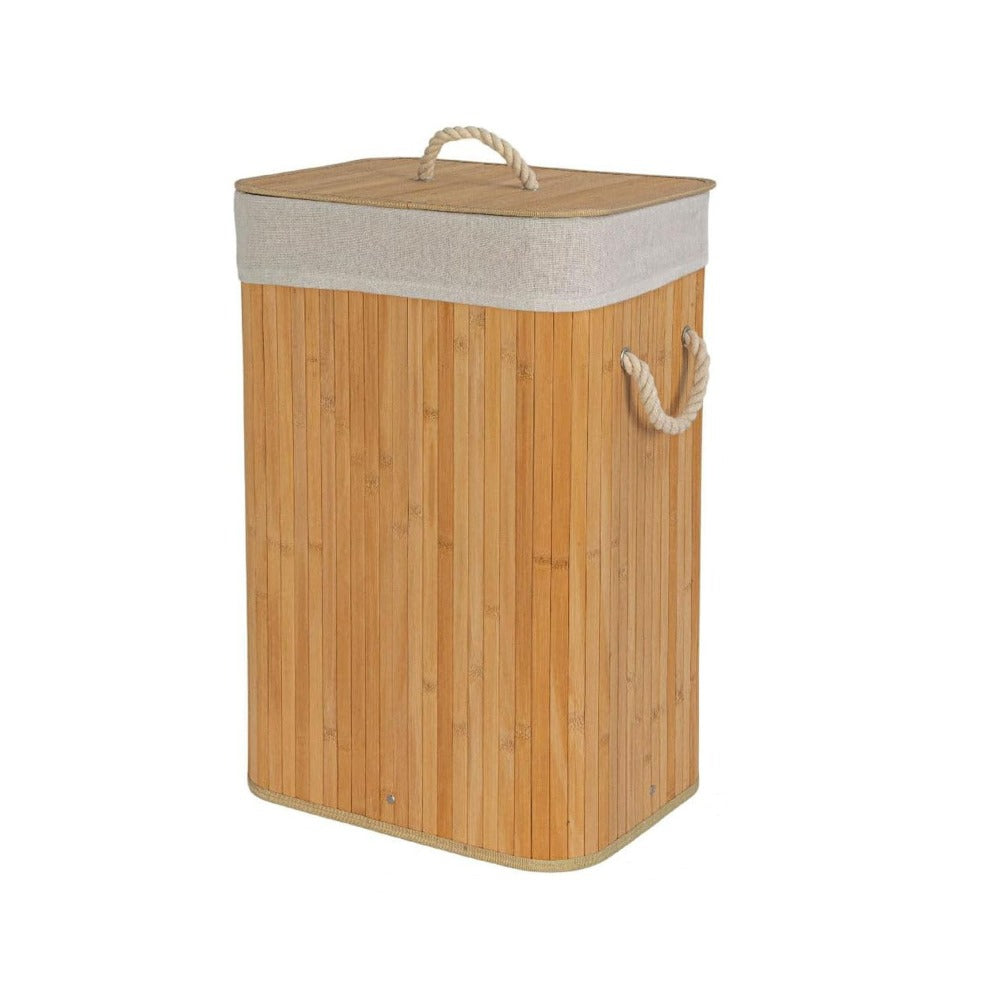Cesta de bambú para la colada, Cuadrado de 72 litros / Redondo de 55 litros, con saco interior extraíble 1 compartimento con tapa removible y asas, para Lavandería, Dormitorio