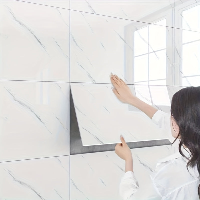 20/40 piezas de Adhesivos de Pared de Mármol Blanco, Paneles Autoadhesivos Removibles, Azulejos Decorativos Contemporáneos con Acabado Brillante Reutilizables para Cocina, Baño, Sala de Estar, Dormitorio, 23.6x11.8 Pulgadas (60x30cm) Adhesivos de Pared