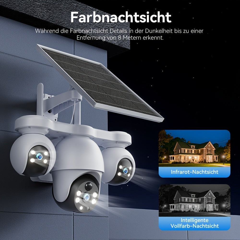 Cámara de Seguridad Inteligente para el Hogar V380MAX | Grabación de 8MP durante todo el día, compatible con Wi-Fi de 2.4GHz y 4G LTE, sistema de vigilancia inalámbrico con energía solar. Cuenta con rotación de 360°, visión nocturna a color, audio bidirec