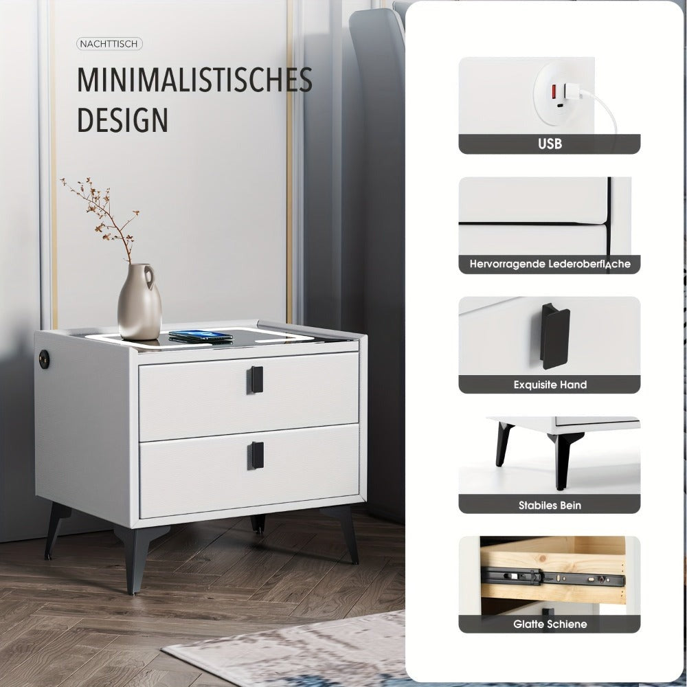 Mesita de noche, organizador de mesita de noche con luz LED, mesita de noche de 2 cajones, cómoda para sala de estar/dormitorio