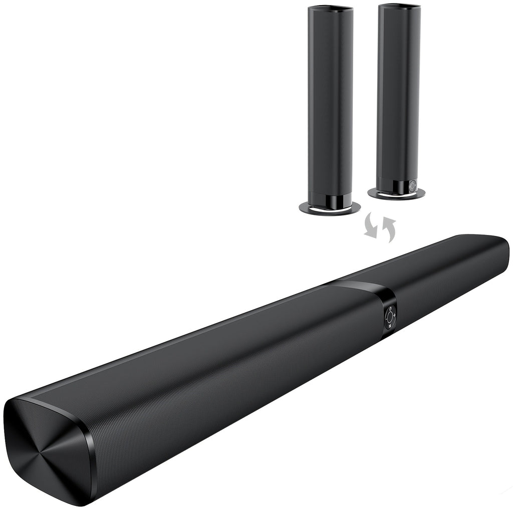 Barra de sonido con subwoofer, barra de sonido para Smart TV, con graves profundos, aumento de volumen y 3 modos de ecualizador, conexión inalámbrica/ARC/óptica/AUX, barra de sonido desmontable con control remoto por infrarrojos