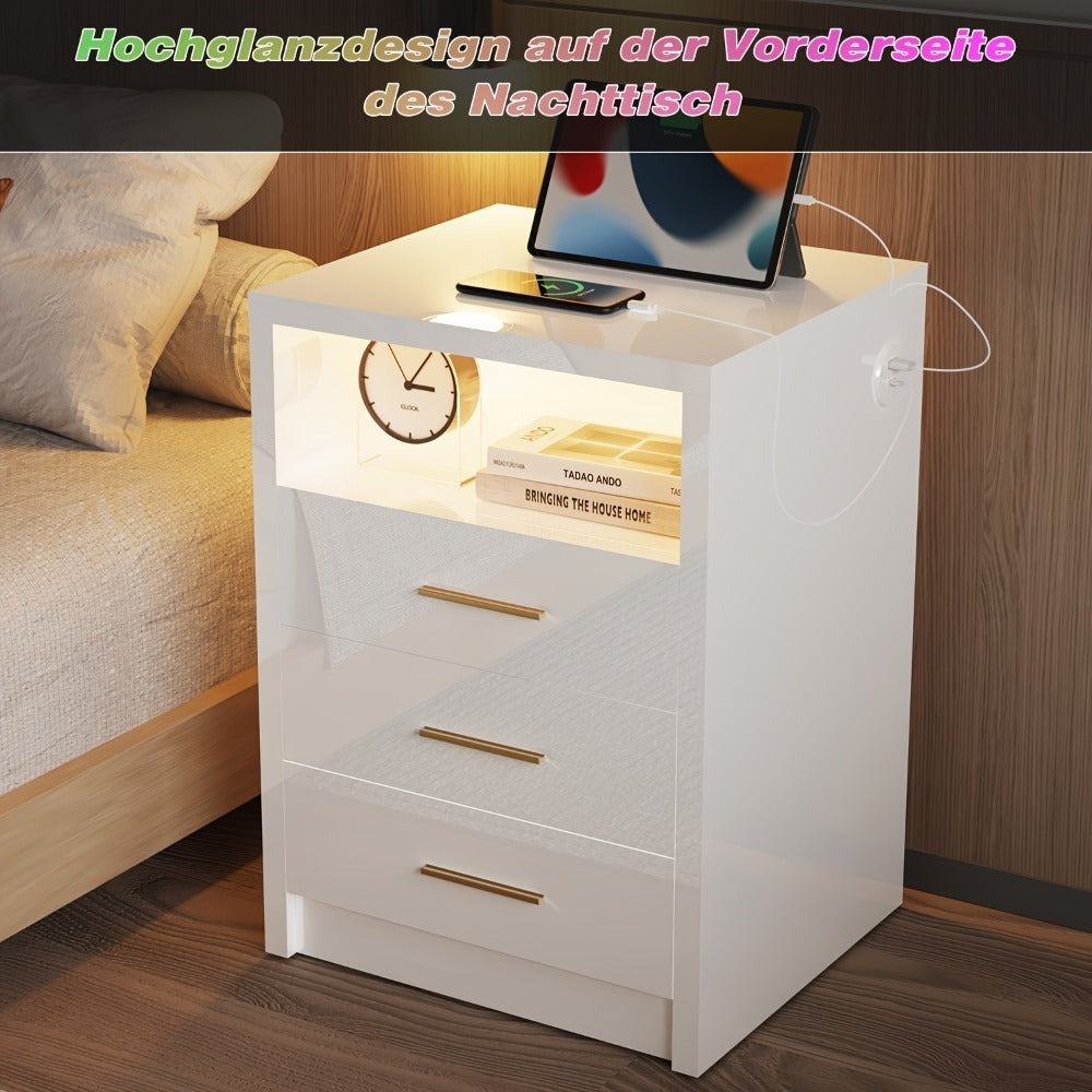 Mesita de noche, cómoda, escritorio de noche con 2/3 cajones de gran capacidad para dormitorio, sala de estar, blanco/negro