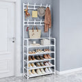 Organizador de Zapatos - Perchero Ahorrador de Espacio, Estante de 5 Niveles con 8 Ganchos, Estructura Robusta de Metal Dorado/Plástico, Diseño Independiente o Montado en Pared para Hogar, Oficina y Tienda - Ideal para Almacenar Zapatos, Abrigos, Sombrero