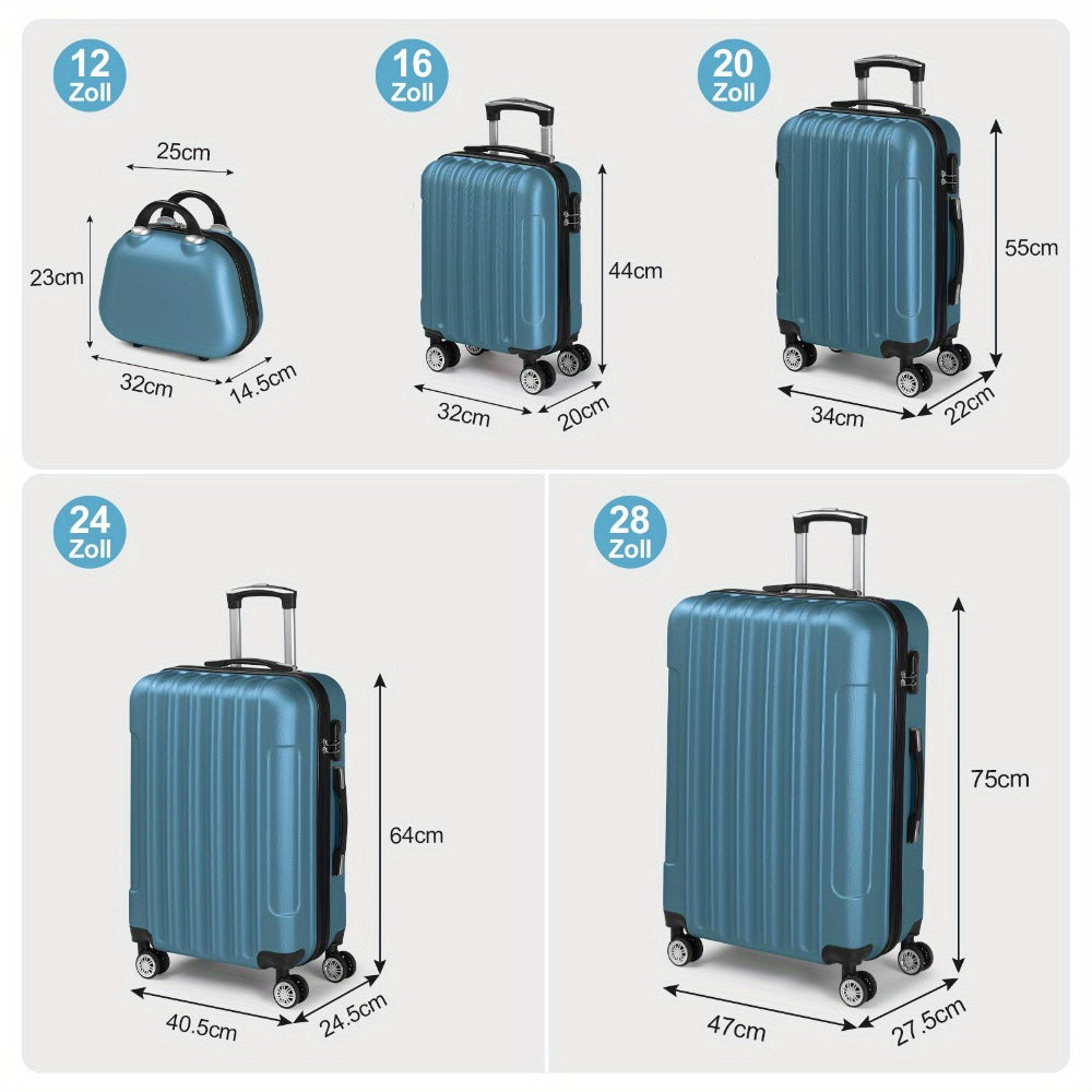 Juego de equipaje rígido ligero de 5 piezas con ruedas giratorias, maleta de mano ABS (12/16/20/24/28 pulgadas) - Viajes y Negocios
