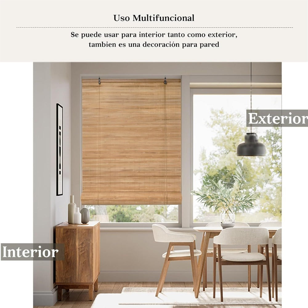 NQT Persiana Estor Enrollable de Bambú Natural, Protección Solar y Privacidad para Ventana