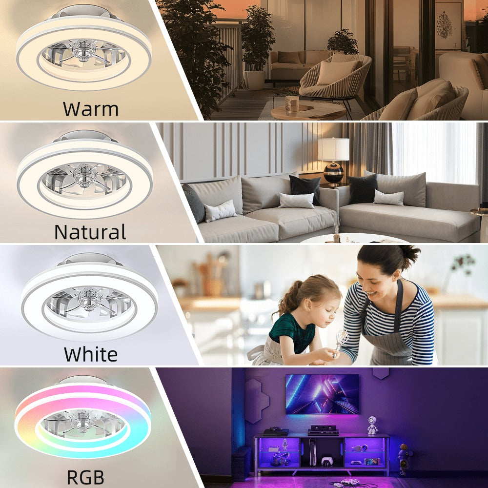 Ventilador de techo con luz de 41.5 cm, ventiladores de techo silenciosos de 25 W, regulable 3000K-6500K-RGB, 6 velocidades de viento con control remoto, temporizador, memoria de luz, ventilador reversible