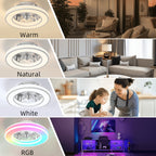 Ventilador de techo con luz de 41.5 cm, ventiladores de techo silenciosos de 25 W, regulable 3000K-6500K-RGB, 6 velocidades de viento con control remoto, temporizador, memoria de luz, ventilador reversible
