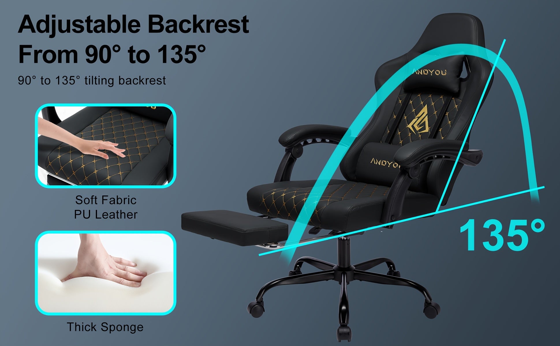 Silla de oficina | Silla de gaming Andyou con reposapiés, silla ergonómica de ordenador para juegos, silla de tarea giratoria y ajustable con