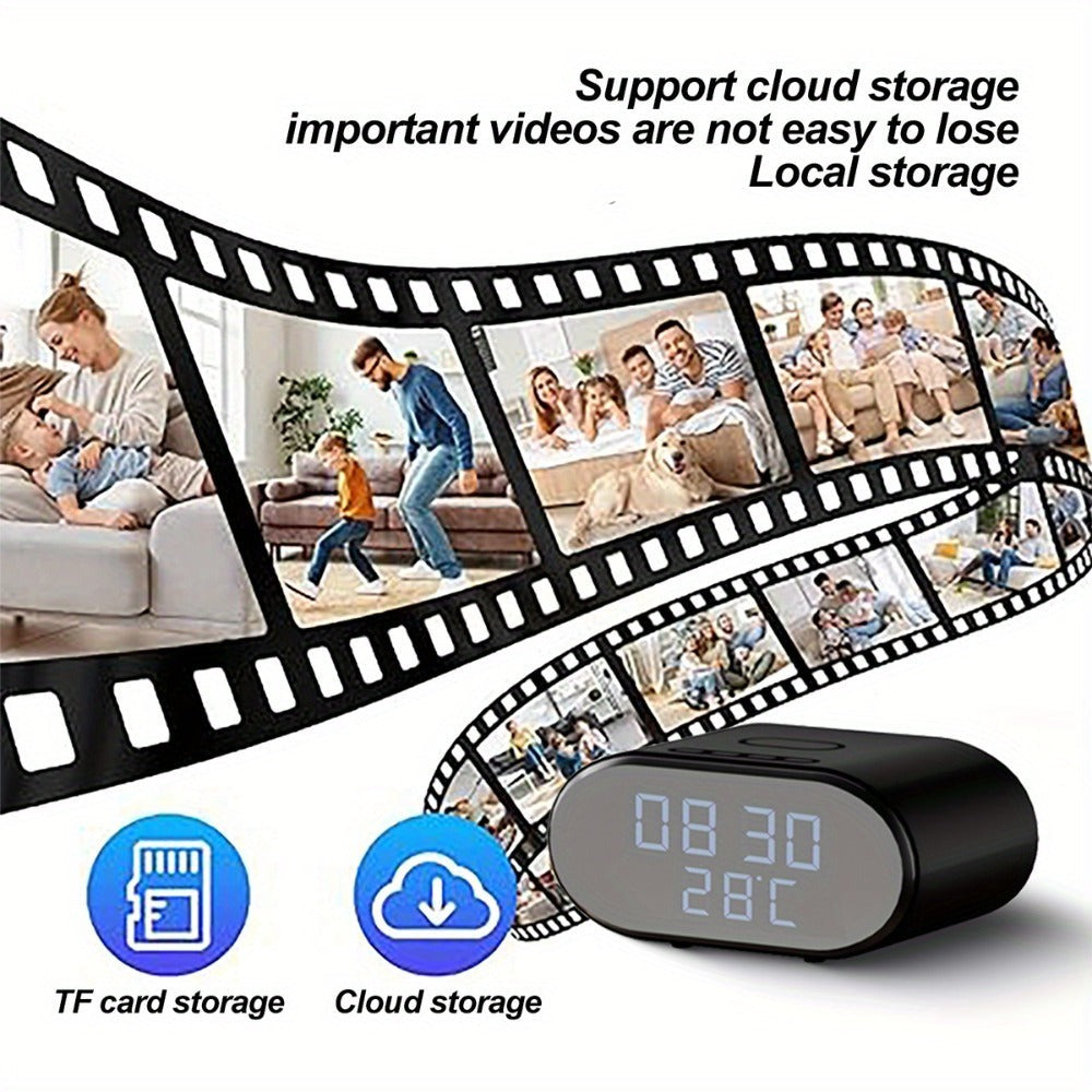 Cámara de seguridad inalámbrica despertador 4K con detección de movimiento, compatible con visualización remota en tiempo real por WIFI, notificaciones de alarma por aplicación y correo electrónico, compatible con Android e IOS, carga USB, incluye tarjeta