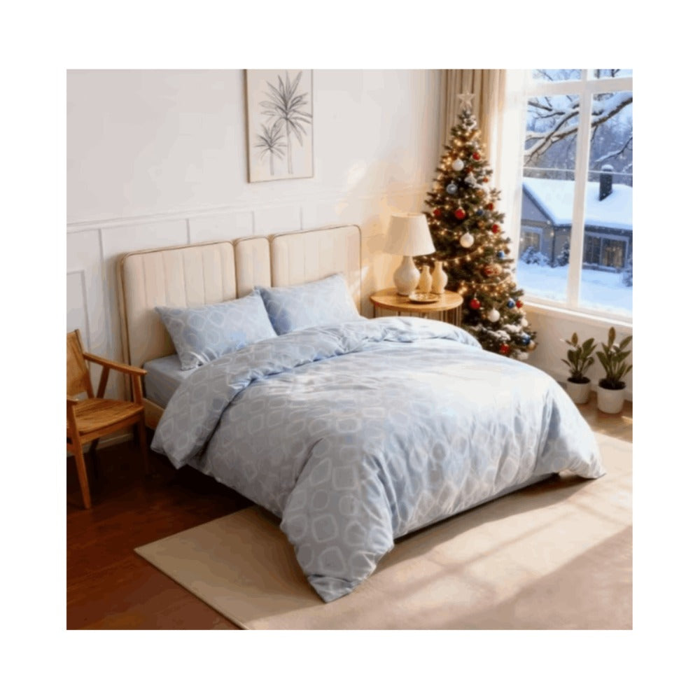 Juego de cama 4 piezas con funda elástica, (Funda de Edredón + Funda Protectora de Colchón + 1/2 Fundas de Almohada), Juego de Funda de Edredón 3-4 Piezas Estilo Nórdico de Color Sólido/Estampado, Ajustable para Camas de 90/105/135/150/180 cm, Regalo Navi