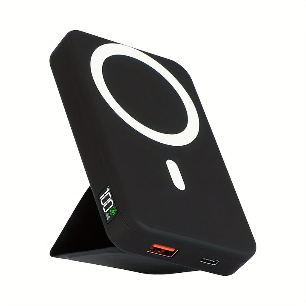Batería Magnética, Cargador Inalámbrico Portátil Magnético Plegable de 10000Mah con Soporte y USB-C (Laterales), Exclusivo para iPhone 15/15 Plus/15 Pro/15 Pro Max, para iPhone 14/13 Serie