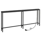 Mesa Estrecha de Consola con Regleta, Mesa de Consola con Estación de Carga, Mesa Estrecha para Sofá, Mesa de Consola Detrás del Sofá, Para Entrada, Pasillo, Marrón Rústico y Negro