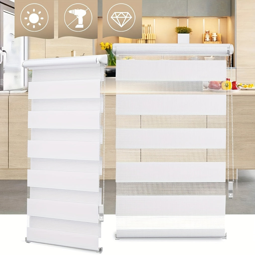 2 unidades de persianas enrollables dobles blancas, cortinas dobles de protección solar, persianas enrollables de cebra, sin perforación con fijación de abrazaderas, translúcidas, opacas, regulación de la luz, decoración del hogar, cortinas para dormitori