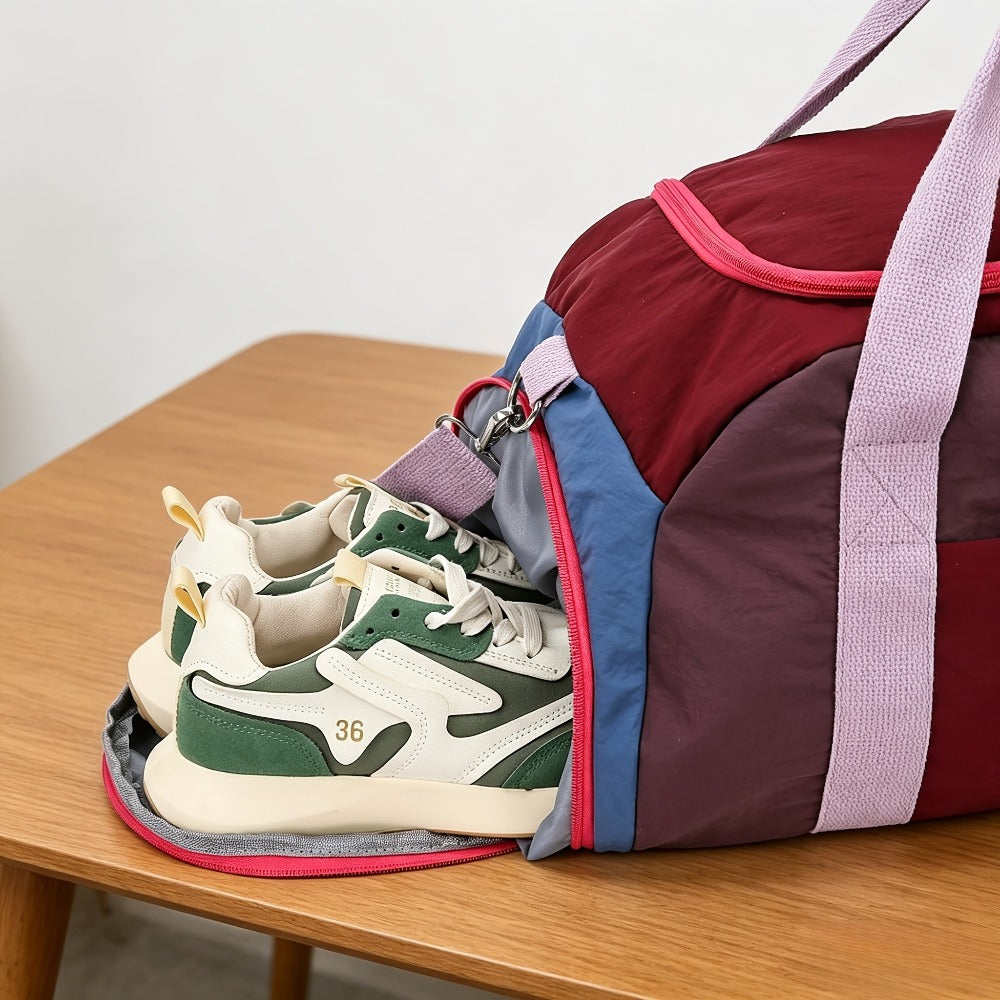 Bolsa de viaje deportiva de gran capacidad, estilo minimalista, tela resistente al desgarro, diseño de separación para seco y húmedo, compartimento principal espacioso, compartimento independiente para zapatos, adecuada para deportes al aire libre, fitnes